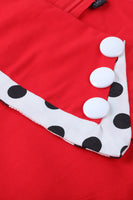 Laden Sie das Bild in den Galerie-Viewer, Polka Dots Rotes 1950er Jahre Kleid mit Knopf