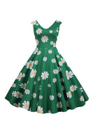 Laden Sie das Bild in den Galerie-Viewer, Ärmelloses bedrucktes gelbes Kleid aus den 1950er Jahren