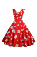 Laden Sie das Bild in den Galerie-Viewer, Ärmelloses bedrucktes gelbes Kleid aus den 1950er Jahren