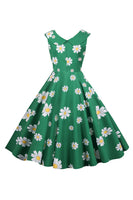 Laden Sie das Bild in den Galerie-Viewer, Ärmelloses bedrucktes gelbes Kleid aus den 1950er Jahren