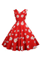 Laden Sie das Bild in den Galerie-Viewer, Ärmelloses bedrucktes gelbes Kleid aus den 1950er Jahren