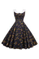 Laden Sie das Bild in den Galerie-Viewer, Bedrucktes ärmelloses gelbes Vintage-Kleid