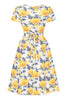 Laden Sie das Bild in den Galerie-Viewer, Gelbes Vintage-Kleid mit V-Ausschnitt und kurzen Ärmeln