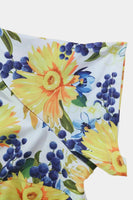 Laden Sie das Bild in den Galerie-Viewer, Gelbes Vintage-Kleid mit V-Ausschnitt und kurzen Ärmeln