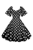 Laden Sie das Bild in den Galerie-Viewer, Polka Dots Weißes Vintage-Kleid mit kurzen Ärmeln
