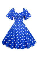 Laden Sie das Bild in den Galerie-Viewer, Polka Dots Weißes Vintage-Kleid mit kurzen Ärmeln
