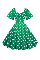 Laden Sie das Bild in den Galerie-Viewer, Polka Dots Weißes Vintage-Kleid mit kurzen Ärmeln