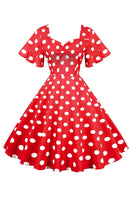 Laden Sie das Bild in den Galerie-Viewer, Polka Dots Weißes Vintage-Kleid mit kurzen Ärmeln