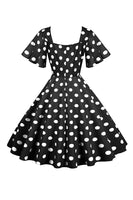 Laden Sie das Bild in den Galerie-Viewer, Polka Dots Weißes Vintage-Kleid mit kurzen Ärmeln