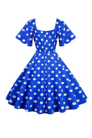 Laden Sie das Bild in den Galerie-Viewer, Polka Dots Weißes Vintage-Kleid mit kurzen Ärmeln
