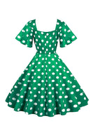 Laden Sie das Bild in den Galerie-Viewer, Polka Dots Weißes Vintage-Kleid mit kurzen Ärmeln