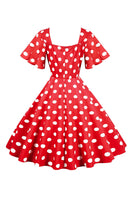 Laden Sie das Bild in den Galerie-Viewer, Polka Dots Weißes Vintage-Kleid mit kurzen Ärmeln