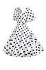 Laden Sie das Bild in den Galerie-Viewer, Polka Dots Weißes Vintage-Kleid mit kurzen Ärmeln