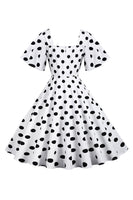 Laden Sie das Bild in den Galerie-Viewer, Polka Dots Weißes Vintage-Kleid mit kurzen Ärmeln