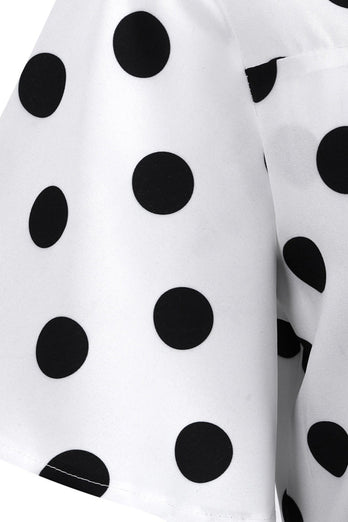 Polka Dots Weißes Vintage-Kleid mit kurzen Ärmeln