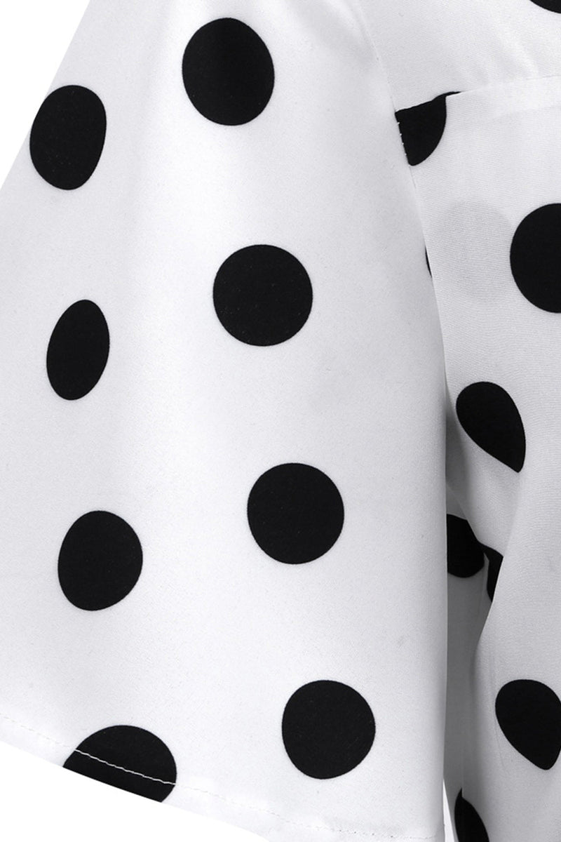 Laden Sie das Bild in den Galerie-Viewer, Polka Dots Weißes Vintage-Kleid mit kurzen Ärmeln