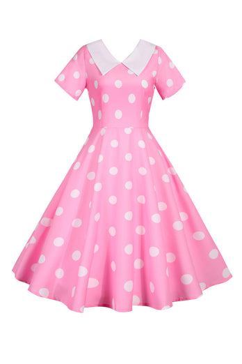 Polka Dots Rosa Vintage-Kleid mit kurzen Ärmeln