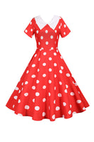 Laden Sie das Bild in den Galerie-Viewer, Polka Dots Rosa Vintage-Kleid mit kurzen Ärmeln