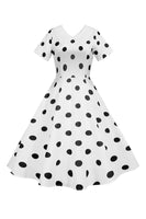 Laden Sie das Bild in den Galerie-Viewer, Polka Dots Rosa Vintage-Kleid mit kurzen Ärmeln
