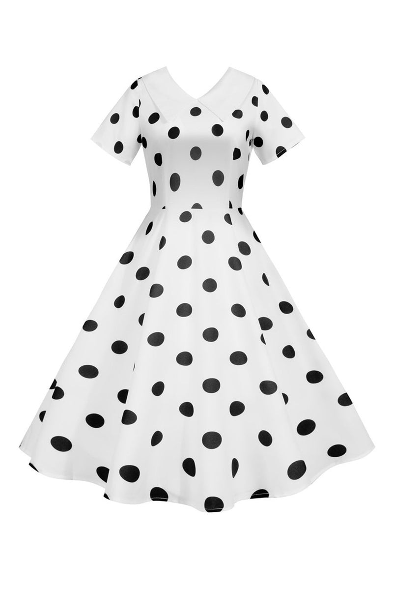 Laden Sie das Bild in den Galerie-Viewer, Polka Dots Rosa Vintage-Kleid mit kurzen Ärmeln