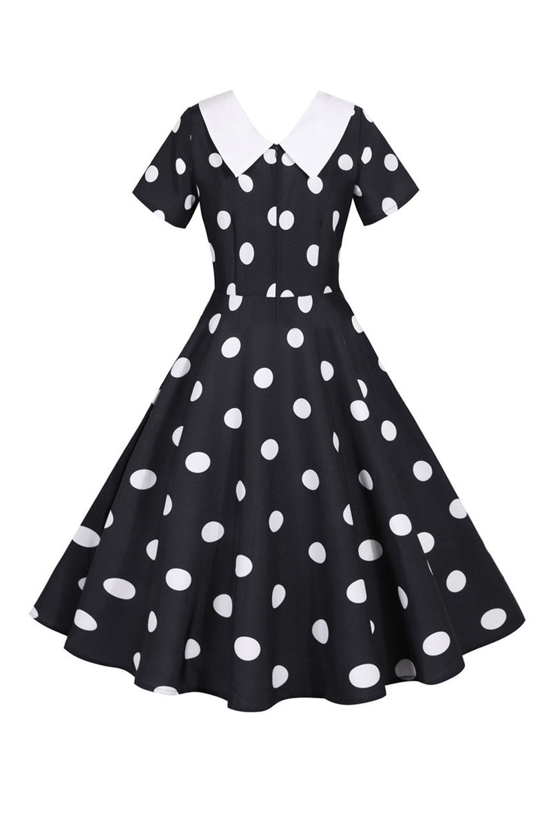 Laden Sie das Bild in den Galerie-Viewer, Polka Dots Rosa Vintage-Kleid mit kurzen Ärmeln