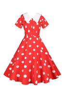 Laden Sie das Bild in den Galerie-Viewer, Polka Dots Rosa Vintage-Kleid mit kurzen Ärmeln