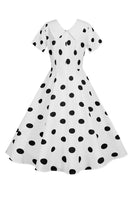 Laden Sie das Bild in den Galerie-Viewer, Polka Dots Rosa Vintage-Kleid mit kurzen Ärmeln