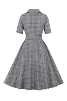 A-Linie 3/4 Ärmel Graues 1950er Jahre Kleid mit Taschen