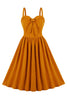 Laden Sie das Bild in den Galerie-Viewer, Spaghettiträger Gelbes Swing Vintage Kleid