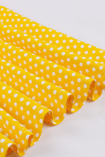 Gelbes Polka Dots Vintage Kleid mit quadratischem Ausschnitt