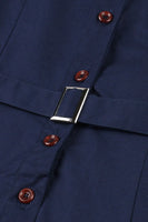 Laden Sie das Bild in den Galerie-Viewer, Marineblaues Kleid mit kurzen Ärmeln und Knopf aus den 1950er Jahren