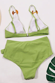 Grüne zweiteilige Bikini Bademode mit hoher Taille