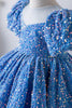 Laden Sie das Bild in den Galerie-Viewer, Blau A Linie Puffärmel Pailletten Mädchen Kleider