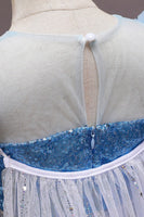 Laden Sie das Bild in den Galerie-Viewer, A-Linie Blaues Puffärmel Pailletten Mädchen Kleider