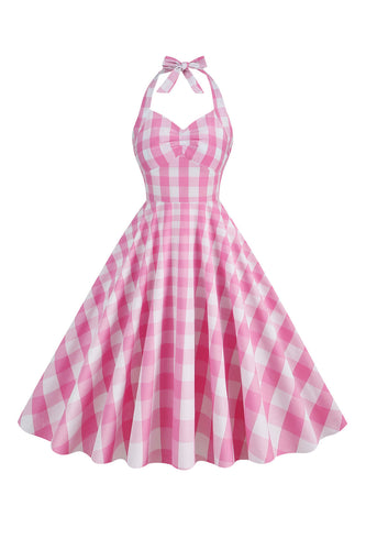 Neckholder Kariertes Vintage-Kleid mit Schleife