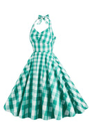 Laden Sie das Bild in den Galerie-Viewer, Neckholder Kariertes Vintage-Kleid mit Schleife