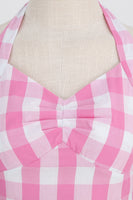 Laden Sie das Bild in den Galerie-Viewer, Neckholder Kariertes Vintage-Kleid mit Schleife