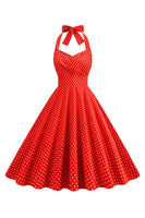 Laden Sie das Bild in den Galerie-Viewer, Neckholder Rotes Polka Dots Rockabilly Kleid