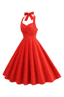 Laden Sie das Bild in den Galerie-Viewer, Neckholder Rotes Polka Dots Rockabilly Kleid