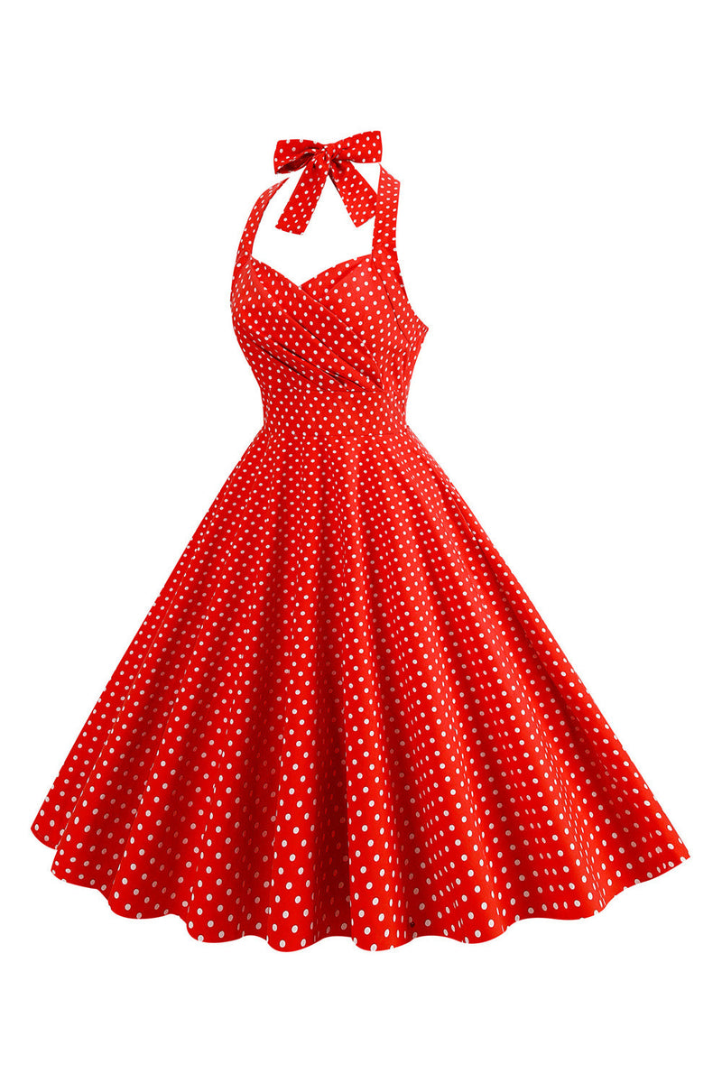 Laden Sie das Bild in den Galerie-Viewer, Neckholder Rotes Polka Dots Rockabilly Kleid