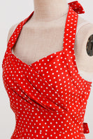 Laden Sie das Bild in den Galerie-Viewer, Neckholder Rotes Polka Dots Rockabilly Kleid
