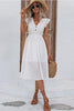 Laden Sie das Bild in den Galerie-Viewer, Weißes Midi V-Ausschnitt Sommerkleid mit Flatterärmeln und Rüschen