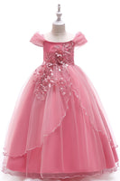 Laden Sie das Bild in den Galerie-Viewer, A-Linie Perlen Blush Mädchen Kleider mit Applikationen