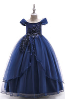 Laden Sie das Bild in den Galerie-Viewer, A-Linie Perlen Blush Mädchen Kleider mit Applikationen