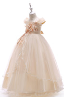 Laden Sie das Bild in den Galerie-Viewer, A-Linie Perlen Blush Mädchen Kleider mit Applikationen