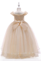 Laden Sie das Bild in den Galerie-Viewer, A-Linie Perlen Blush Mädchen Kleider mit Applikationen