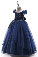 Laden Sie das Bild in den Galerie-Viewer, A-Linie Perlen Blush Mädchen Kleider mit Applikationen