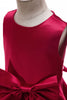 Laden Sie das Bild in den Galerie-Viewer, U-Boot-Ausschnitt ärmellose burgunderrote Mädchen Kleider mit Schleife