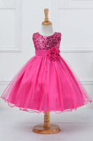 Laden Sie das Bild in den Galerie-Viewer, Pailletten ärmellose weiße Mädchen Kleider mit Schleife