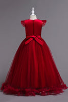 Laden Sie das Bild in den Galerie-Viewer, Tüll U-Boot-Ausschnitt Gelbe Mädchen Kleider mit Applikationen